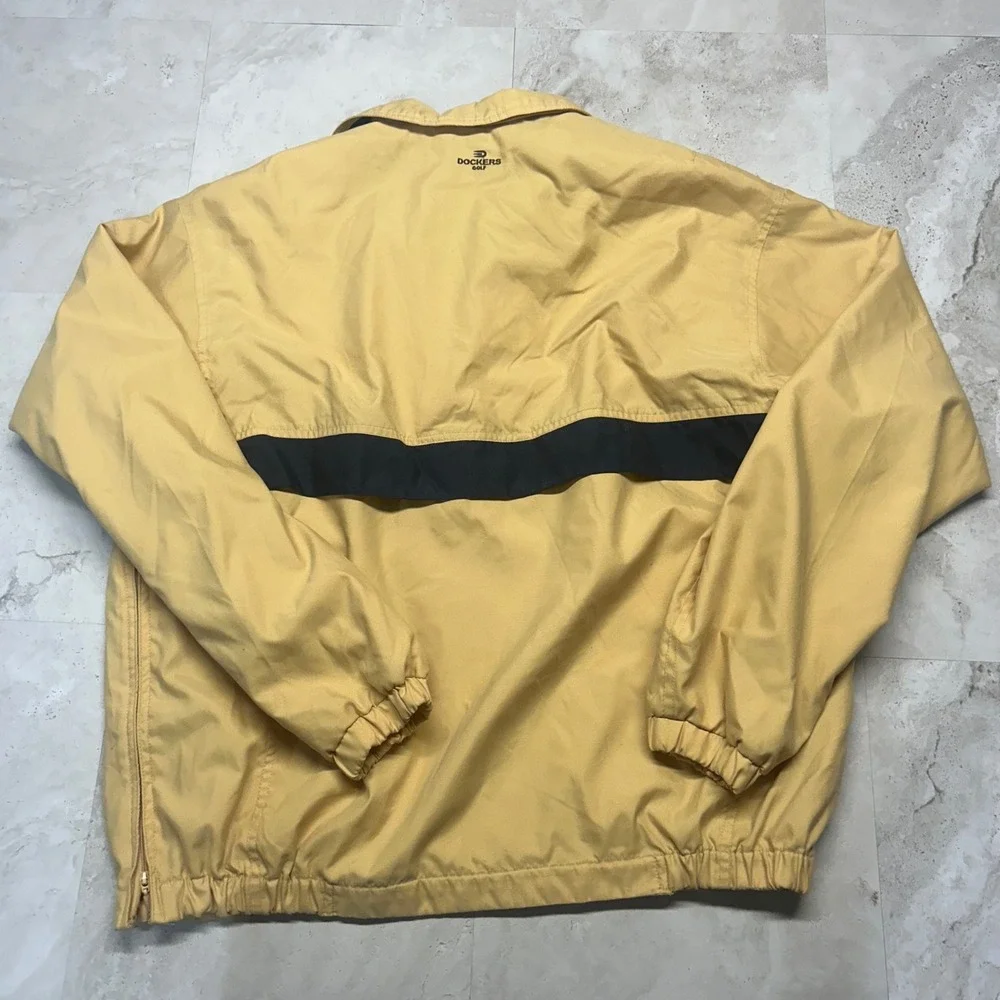 Dockers Golf Windbreaker Yellow Navy Stripe Mens Large Quarter Zip Jacket